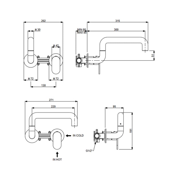 Μπαταρία νεροχύτη Laundry Black Matt